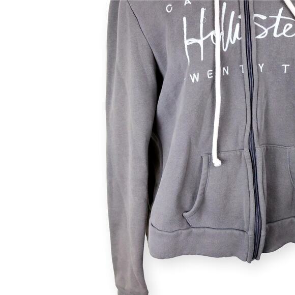 Hollister Gray Logo Womens Knit Fleece Full Zip Hoodie M - Picture 9 of 9
